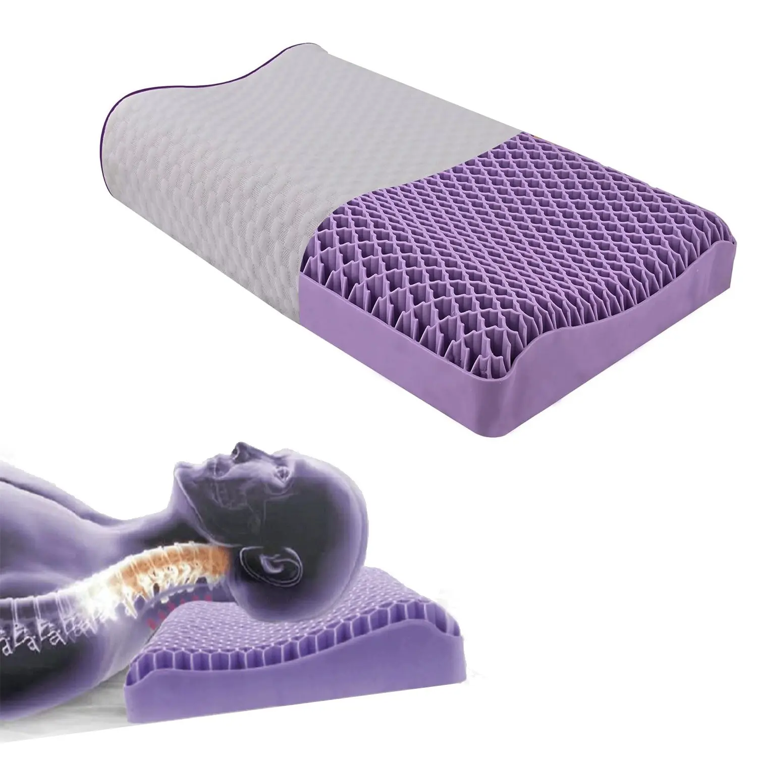 Purple Honeycomb Gel Pillow — 100% Elastic Mesh, Large-Sized Cooling Pillow (Includes Breathable Cover). Fully washable for easy maintenance, ensuring it stays dry and clean; an ideal cooling pillow for the summer season.