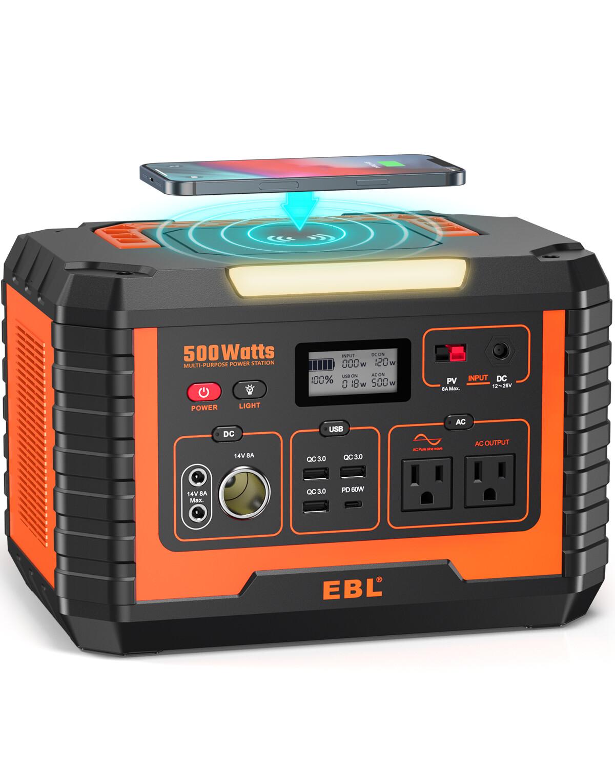 EBL 500W Portable Power Station 519Wh - High Capacity Low Cost Solar Generator for Outdoor Camping and Home Backup - Great Deal 2026