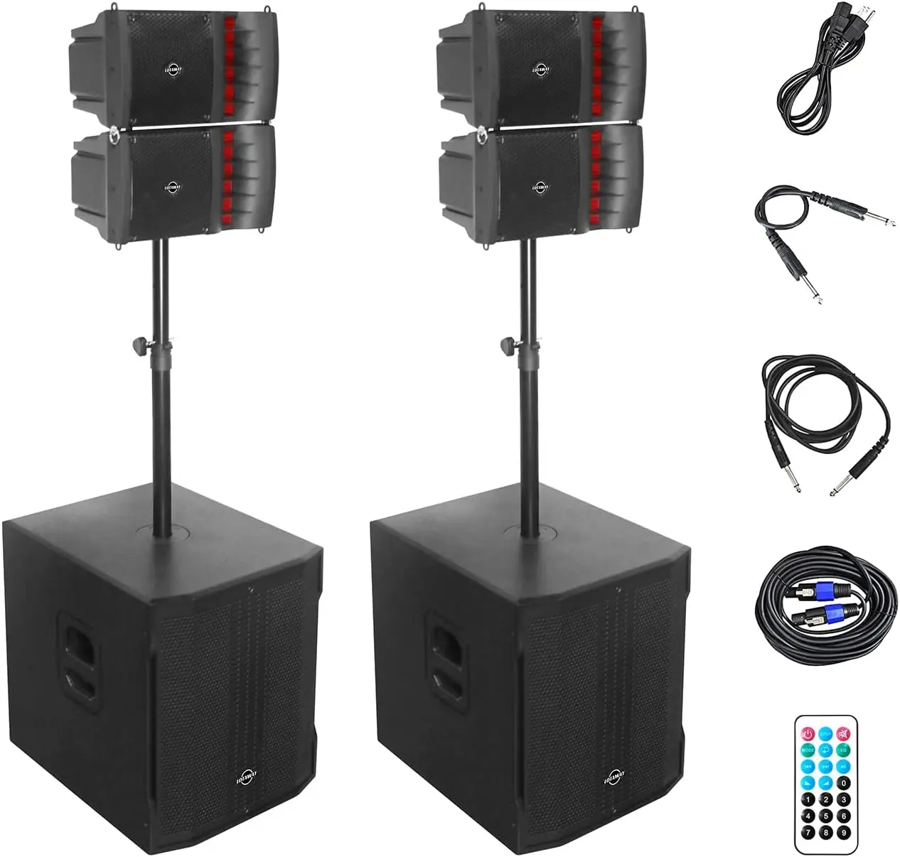 LOTAWAY SQ-2.2 Active Line Array Speaker System, 3600W Professional PA System with Dual 15" Subwoofers, Dual Column Array Speakers, DSP Mixer, Bluetooth, XLR for DJs, Events & Stage Performance