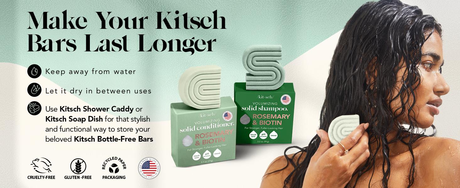 Kitsch Rosemary & Biotin Shampoo and Conditioner Bar Set for Hair Thickening - Shampoo & Conditioner Bar for Men and Women, Paraben Free, Made in USA