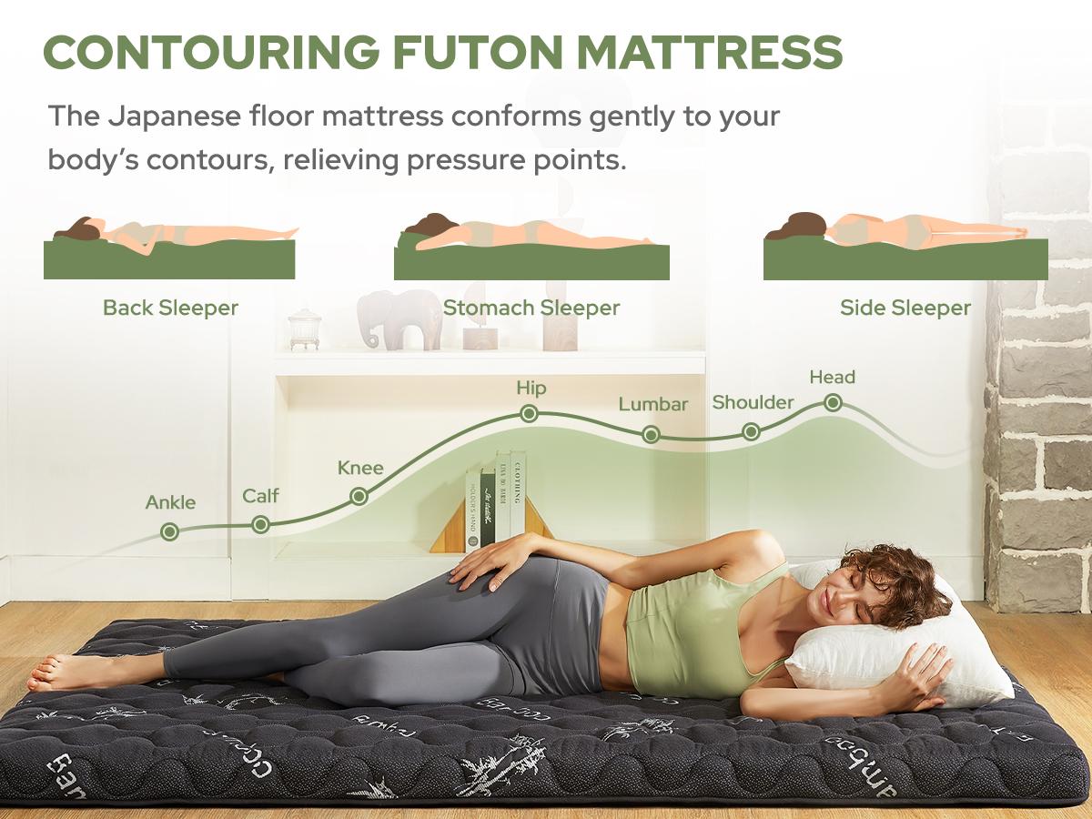 【BEDLORE】Japanese Floor Futon Mattress Twin Size, Viscose Derived from Bamboo, 3" Thick Tatami Mat with High-Density Foam, Foldable & Portable Roll-Up Sleeping Pad, Ideal for Guest Room & Home Use