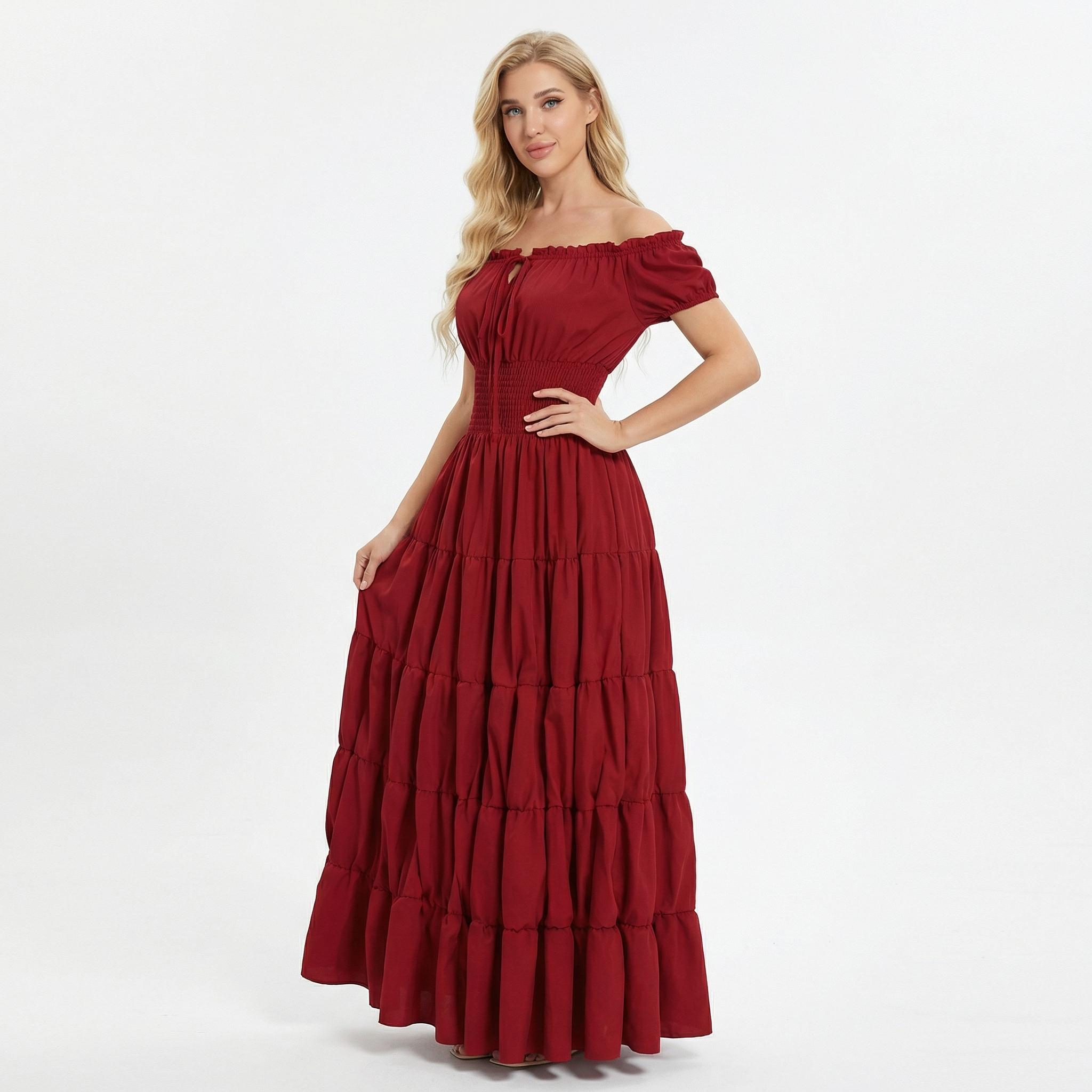 Renaissance Costume Women Medieval Irish Under Dress Retro Gown Wench Peasant Smocked Waist Long Dresses Halloween Costumes Girls Party Outfit Gothic Dress 6531-D1