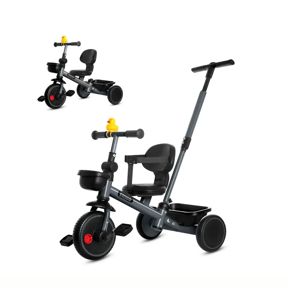KRIDDO GuidePro 2-in-1 Kids Tricycle - Parent-Control & Independent Riding Toddler Trike with Steering Push Handle, Adjustable Handlebar, Sliding Seat, 3-Point Harness, Storage Baskets for 18 Months-5 Years sohochic