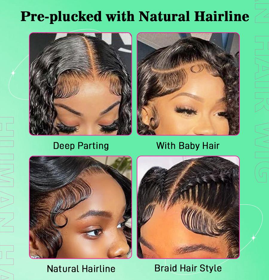 FORGIRLFOREVER 13x6 Lace Frontal Wig Human Hair Pre Plucked Water Wave Glueless Wig Natural Color Transparent Lace Front Human Hair Wigs