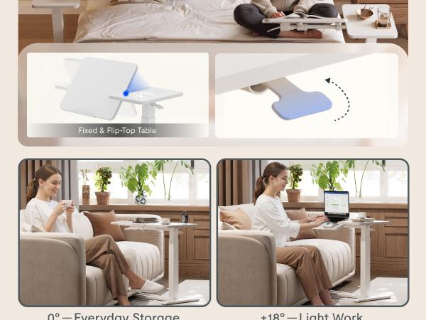 FLEXISPOT H7 Flex Height Adjustable C-Shaped End Table with Split Tilting Top, Mobile Side Table for Sofa & Bedside, Space-Saving Slide Under Furniture, Rolling Laptop Desk with Hidden Wheels for Small Spaces, WFH Essentials, Versatile Home Gift