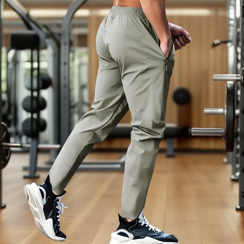 Men's Ice Silk Jogger Pants - Breathable - Stretchy Sports Trousers with Zippered Pockets - Suitable for Running, Fitness, and Outdoor Activities - Black, Gray, Khaki, Blue - Running Gear - Casual Activewear - High Elasticity