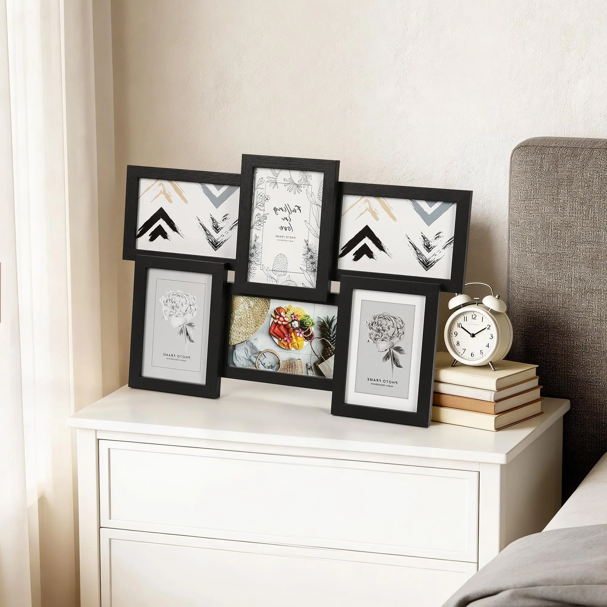 Wood-MDF 6-Piece 4x6 Photo Frame Collage Set, Glass Front Multi-Picture Wall Display, Ideal Home/Office Decor, Perfect Gift for Families