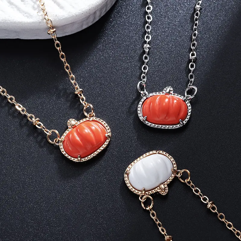 Pumpkin Bead Pendant Necklace - Fashionable Personalized Sweater Chain, Halloween Gift for Jewelry Lovers