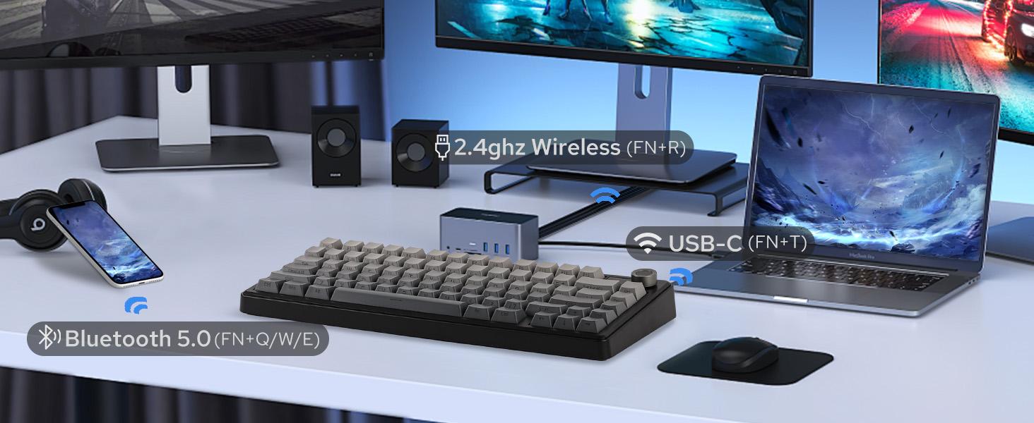 New Aula F75 MAX Wireless Mechanical Keyboard with TFT Screen and Knob, Gasket Gaming Keyboard in 75% Layout, Hot Swappable, RGB Backlight, for PC/Mac/Linux (Black Gradient)