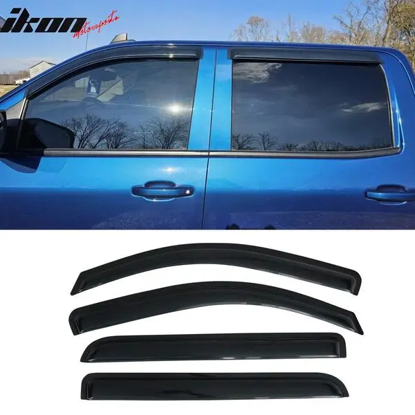 GMC Sierra & Chevy Silverado Crew Cab Acrylic Tape-On Window Visors 4-Piece Set Fits 2014–2019