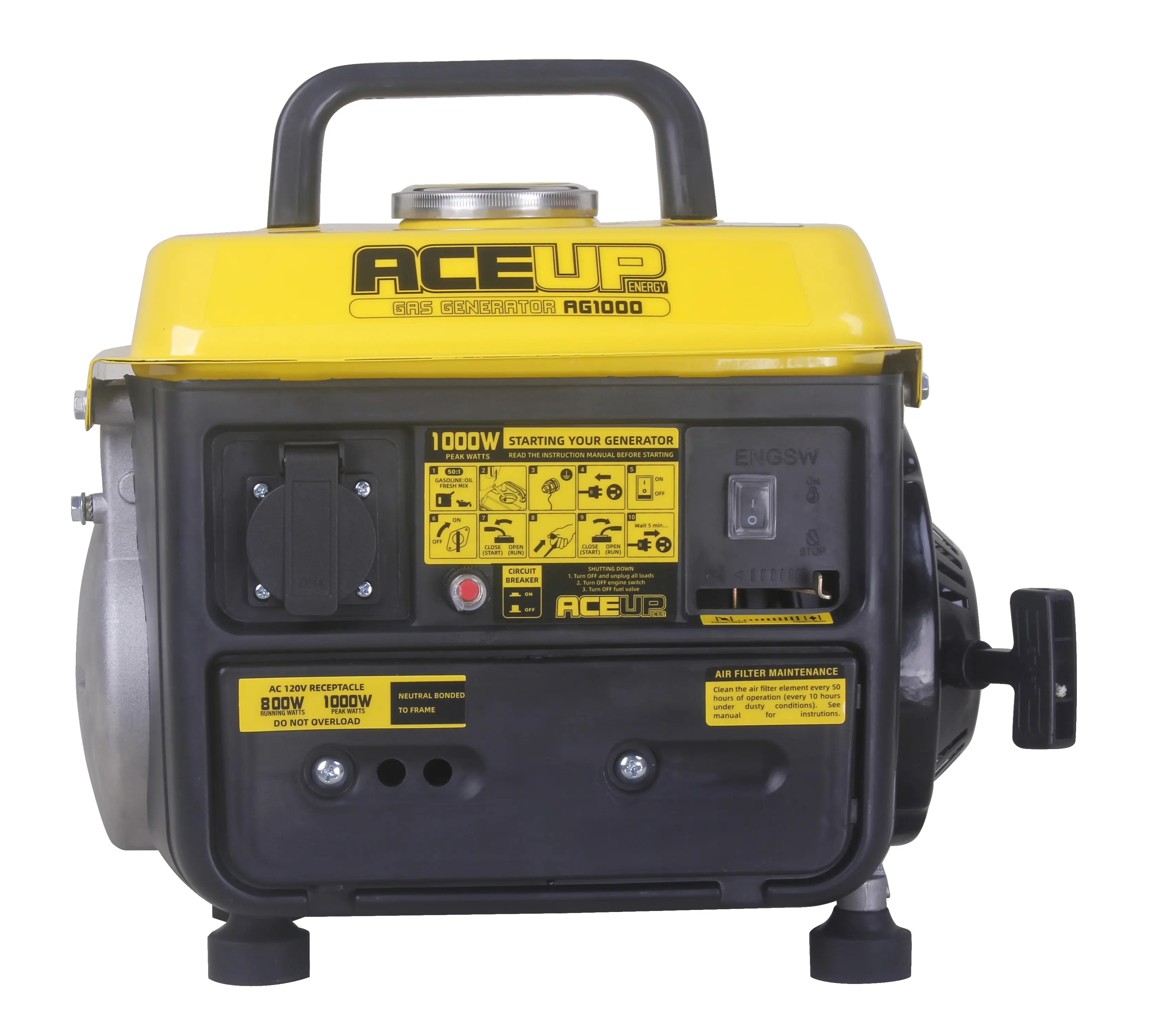 AceUp Energy AG1000 1000W 2-Stroke Gas Powered Portable Generator EPA ...