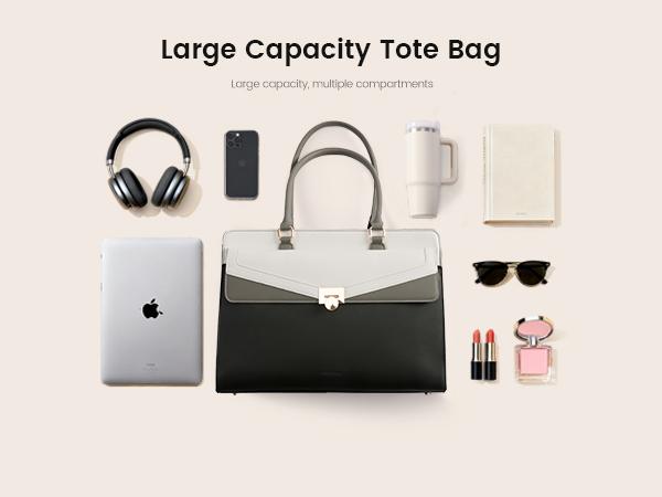 LOVEVOOK Laptop Tote Bag for Women - PU Leather Vintage Work Tote Bag,Waterproof Business Teacher Bag with Large Cup Holder,TikTokShopStockUp