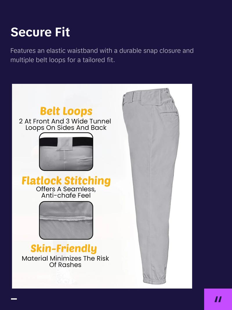 Penveer Pull-Up Youth Baseball Pants, Quarter Open Fly Boys Baseball Pants with Durable Snap & Elastic Bottom, T Ball Pants - (Grey)