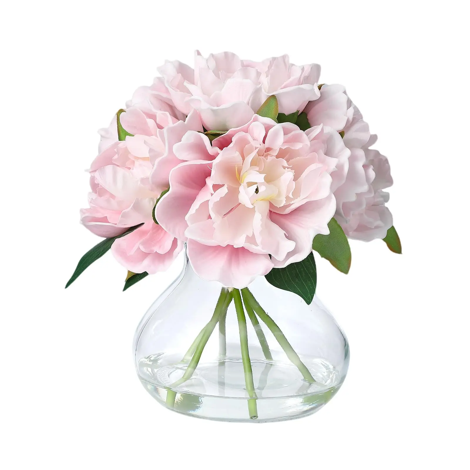 Garvee Elegant Pink Peonies Artificial Flower Arrangement with Glass Vase and Faux Water, Perfect for Table Centerpieces, Bathroom Shelves, Home Decor, and Wedding Decorations