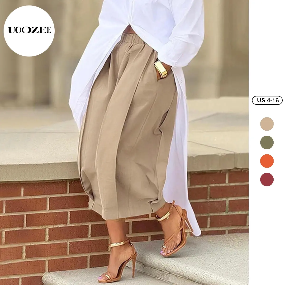 UOOZEE Women's 100% Cotton Basic Baggy Pants - Elastic Waisted, Lantern Bottom, Cropped/Long with Pockets, Khaki/Multicolor, All-Season Soft Breathable Lady Casual Streetwear Pants, Fashion Apparel Women's Clothes, Capri Pants