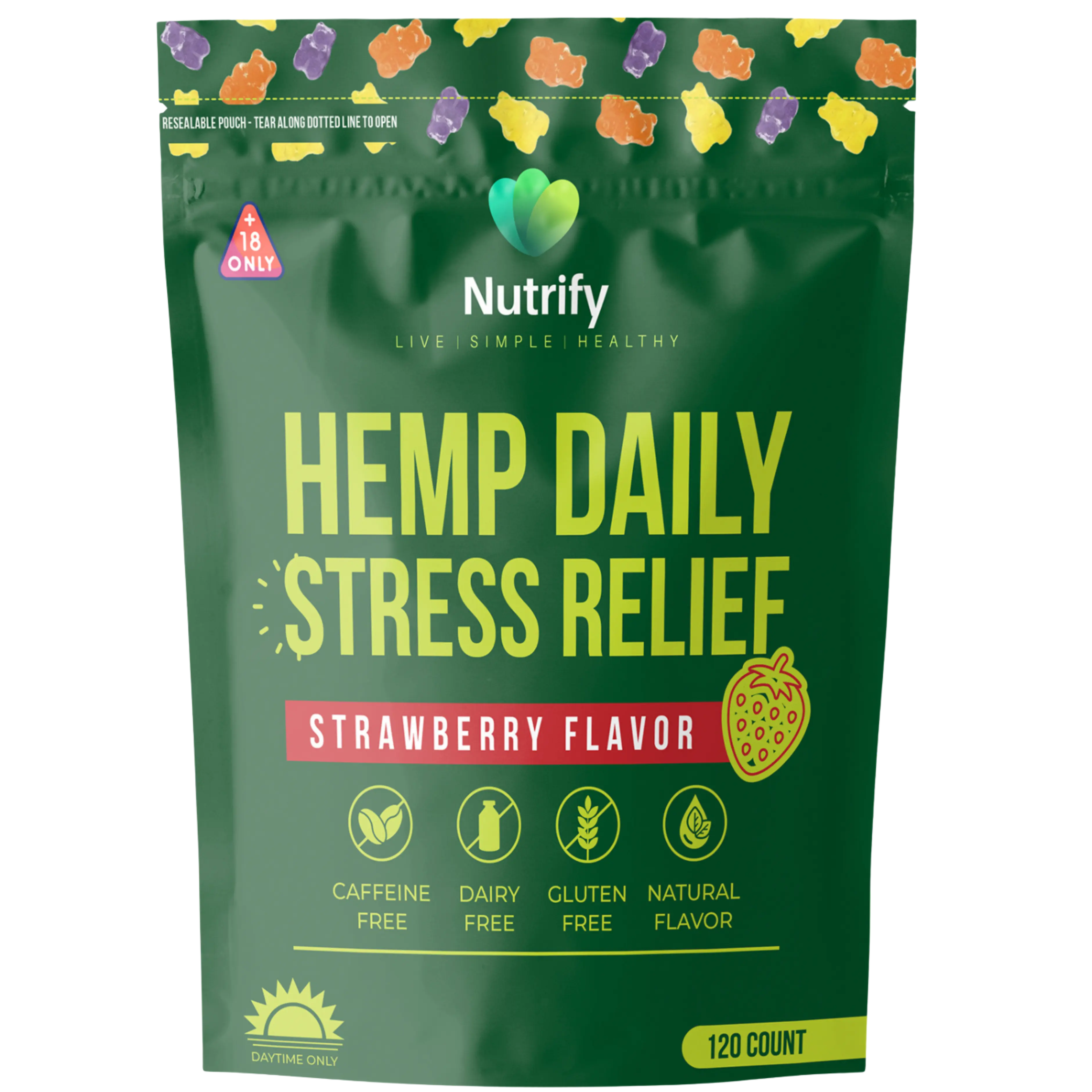 Hemp Healthy Gummies - 120 Count Strawberry Chewable Daily Stress Relief Wellness Supplement