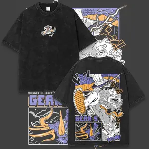 Lufi JoiBoy" x Kaido Onee Piece's RetroVintage Unisex Anime Manga Acid Washed Lightweight Cotton Hoodie, Gift For Anime Fan tees vintage Sweatshirt Sweater Men's Graphic Round Neck Fabric Menswear Top Oversized Black Casual