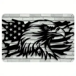 Vintage Patriotic Eagle & American Flag Metal Wall Art - Retro Iron Sign for Home, Bar, Garage, Cafe Decor - Durable Indoor/Outdoor Metal Plaque Gift, American Flag Decor, Garage Decoration, Bold Contrast Design, Intricate Detaili