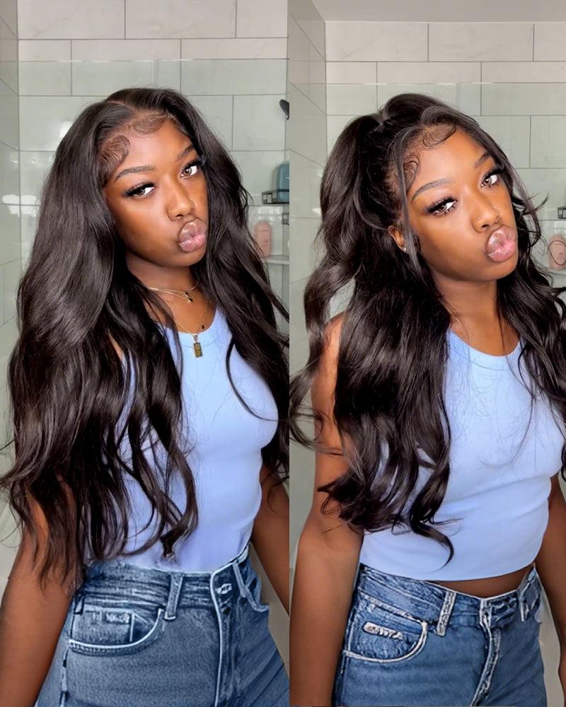 Arabella Hair Glueless 13x6 Ear to Ear Body Wave/Straight 220% 15A Raw Human Hair Wig Natural Black Easy Wear Pre-Cut Lace Wavy Wigs Unprocessed Virgin Hair
