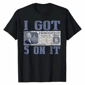 100% Cotton Loose Fit Graphic T-Shirt - "I Got $5 on It" Streetwear Design with Vintage Currency Print, Black Casual Short Sleeve Tee for Casual Attire & Holiday Gifts