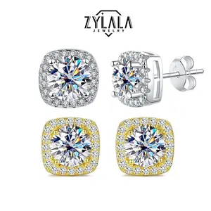 [078] S925 Sterling Silver Synthetic Moissanite Stud Earring Classic Square Shape Jewelry Earrings Elegant Luxury Style Anniversary Christmas Gift