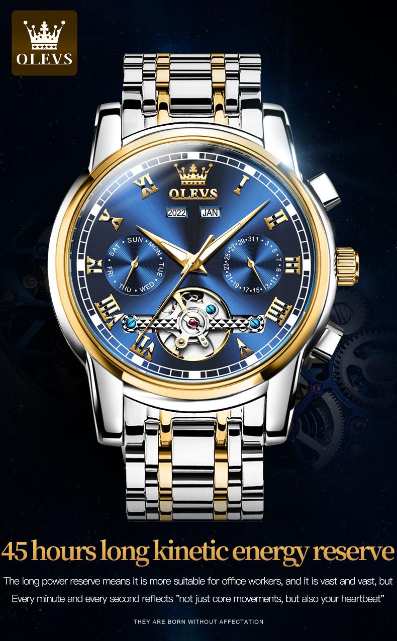 Genuine high-grade luxury hollow design multi-function dial men's watch OLEVS brand flagship new luminous waterproof fully automatic mechanical watch 6607