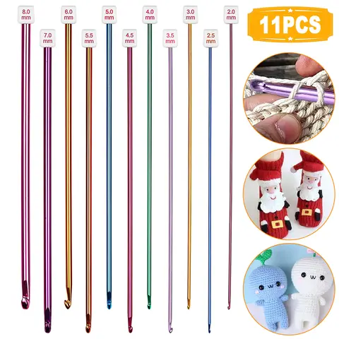 NSI 11Pcs Tunisian Crochet Hook Set - 2-8mm Multicolor Afghan Knit Needles, Beginner Friendly Knitting Tools, DIY Craft Supplies
