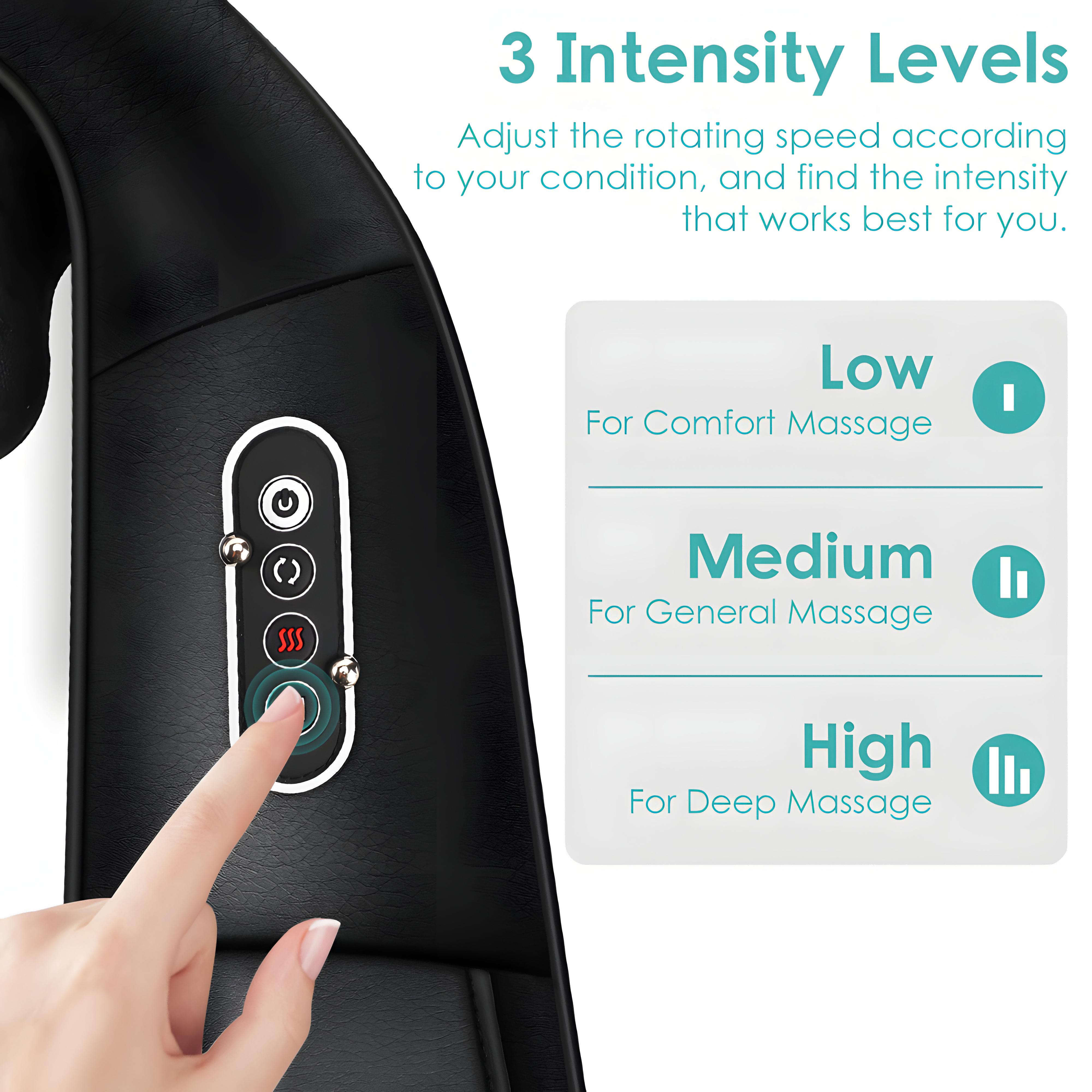 LAYMAS Shiatsu Neck, Shoulder, and Back Massager/Neck Massage Pillow – Suitable for neck, back, shoulders, feet, and legs – Relieves muscle pain – Black – Faux leather – Lightweight – Perfect gift