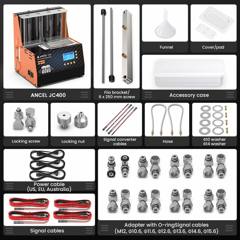 【Upgrade ANCEL JC200】ANCEL JC400 GDI Piezo Fuel Injector Cleaner Tester with Ultrasonic Cleaning, Injector Cleaning Machine for Cars & Motorcycles