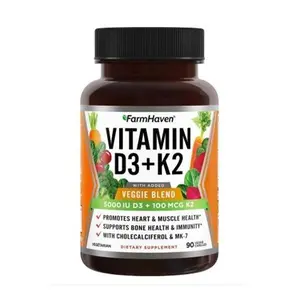 【FarmHaven】 Vitamin D3 K2 Capsules - 5000 IU D3 and 100 mcg K2 - Cholecalciferol MK7 with Veggie Fruit Blend - Vitamin D K2 Supplement for Immune System & Heart Health - Vegetarian, Non-GMO, 90 Caps
