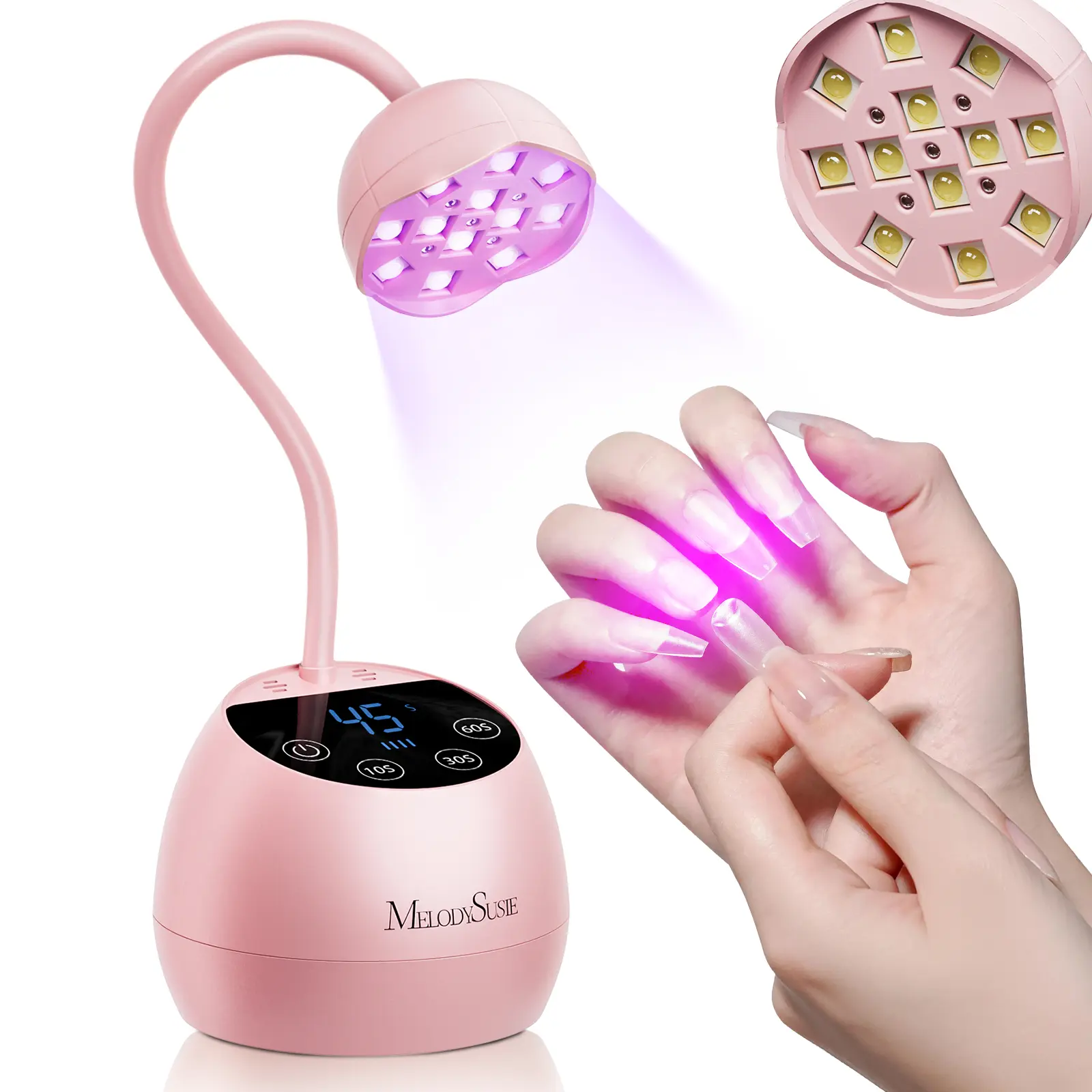 MelodySusie Gooseneck Cordless UV Nail Lamp P-ArtM2 Light for Nail Tips | 360°Angle,Rechargeable Fast Curing,4 Timers Cures,12W,1500mAh,Rhinestone Glue,Cat Eye,Solid Nail Glue Gel,for DIY at Home