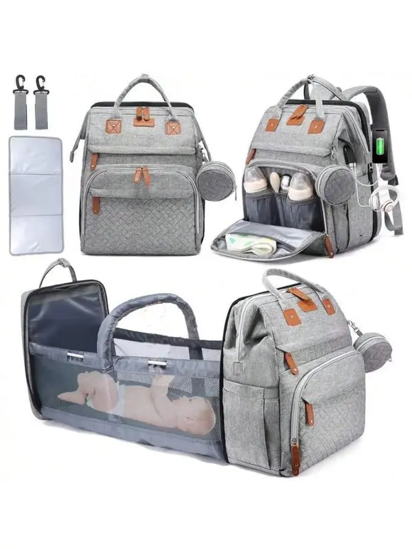 Kabaqoo Cute Mummy Bag Backpack - Multifunctional with Changing Station, Large Capacity, Lightweight Foldable Fabric, Zipper Closure, Portable for Parents' Newborn Travel & Hospital Bag for Mom, Diaper Bag