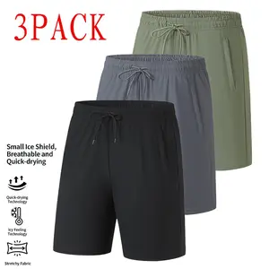 Men’s Ice Silk Quick-Dry Shorts, 3-Pack — Breathable, Stretchy Bermuda/Knee-Length Beach Shorts for Summer Sports and Casual Wear