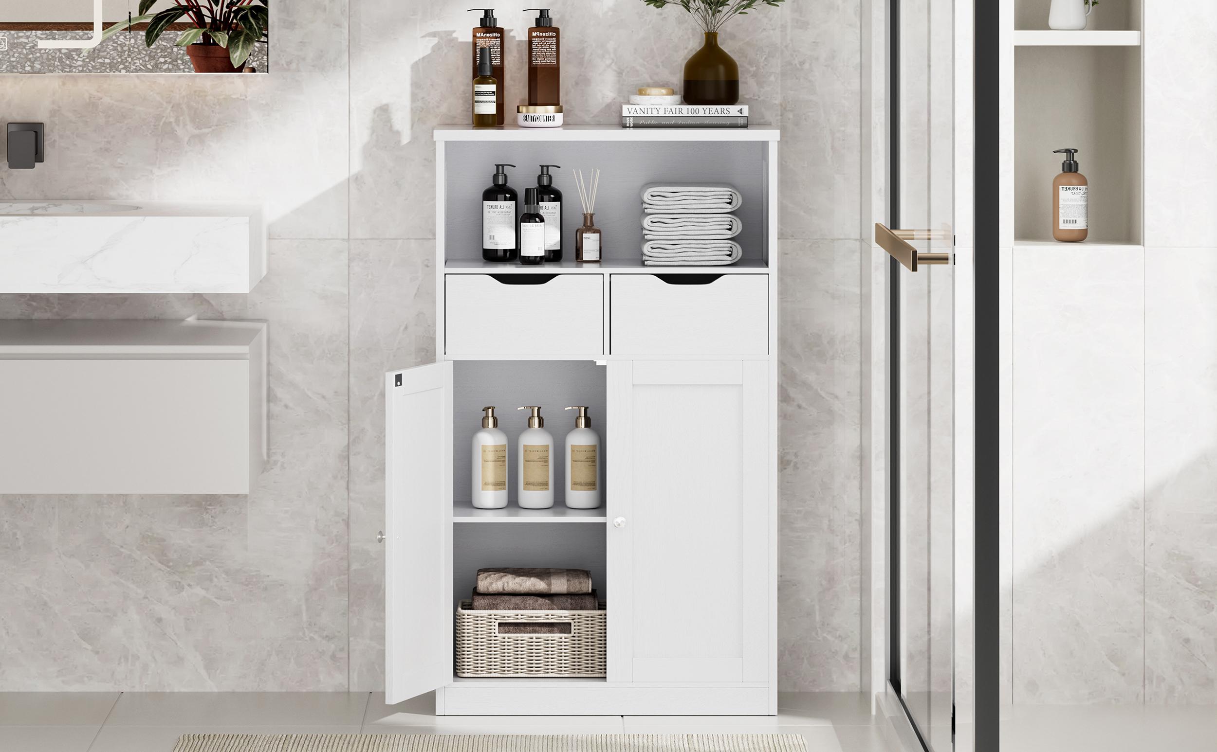 Walsunny Floor Storage Cabinet, Organizer with Doors and Drawers, Freestanding Kitchen Side Cupboard Pantry with Adjustable Shelf Hutch Cupboard for Kitchen/Laundry/Bathroom/Living room