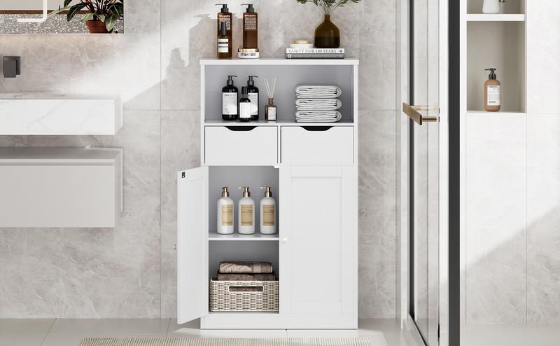 Walsunny Floor Storage Cabinet, Organizer with Doors and Drawers, Freestanding Kitchen Side Cupboard Pantry with Adjustable Shelf Hutch Cupboard for Kitchen/Laundry/Bathroom/Living room