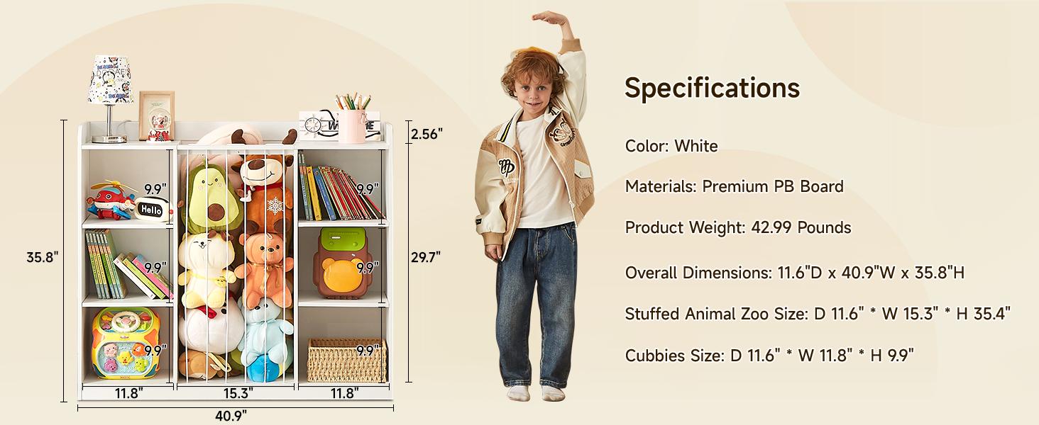 ONBRILL Toddler Stuffed Animal Zoo, Toy Storage Organizer for Playroom, Plush Toy Organizers and Storage, Book Shelf for Kids Rooms, Elastic Band Child Bookcase, Toy Shelf with 8 Storage Cubbies