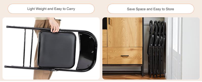 Folding versatile seating with Leather Padding - Sturdy Metal Frame, Foldable and Easy to Store for Indoor and Outdoor Use at Office