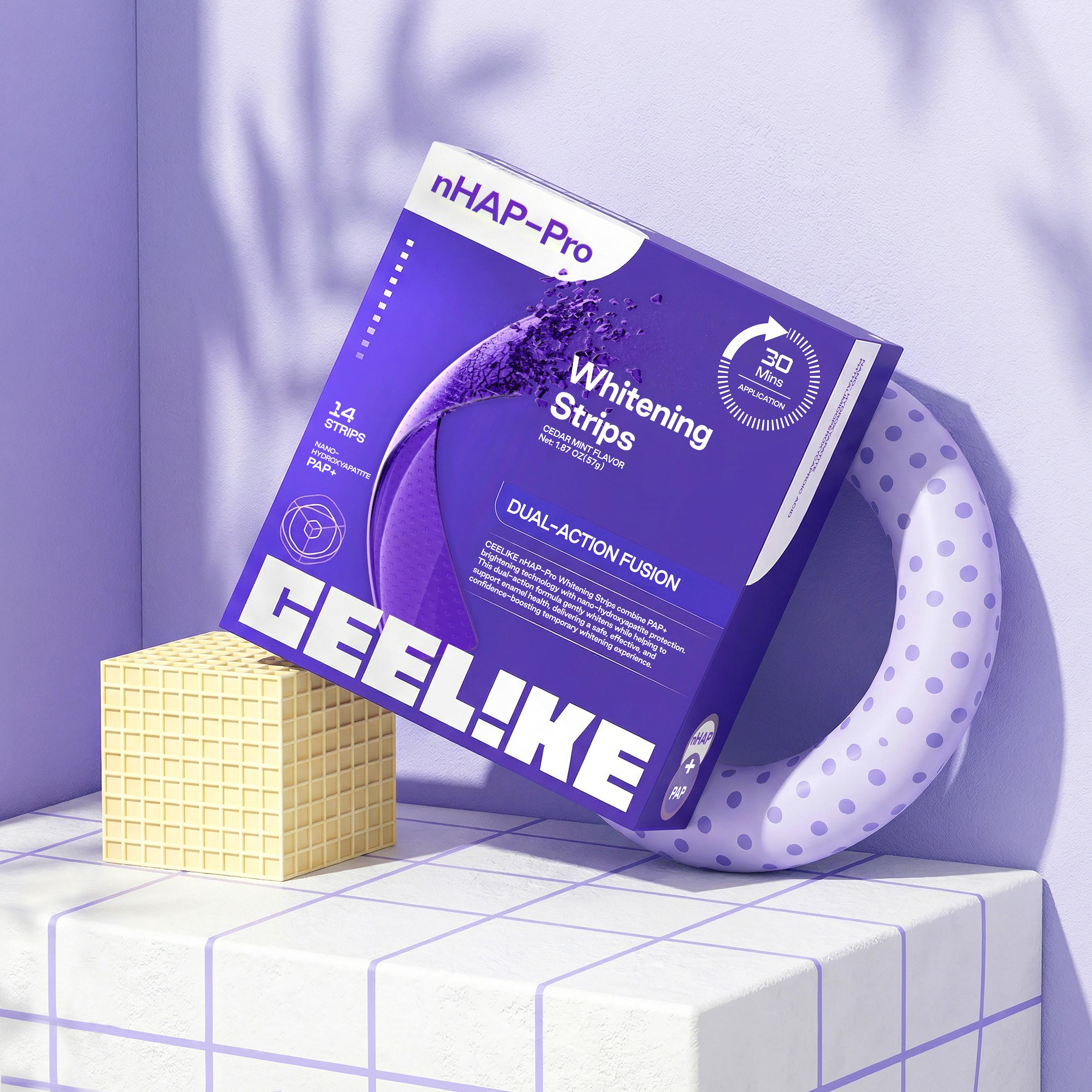 CEELIKE  Purple Teeth Whitening Strips  With Free Cheek Retractor - 7/21 Whitening Sessions -Nano-Hydroxyapatite Safe for Enamel - Non Sensitive Teeth Whitening - Peroxide-Free