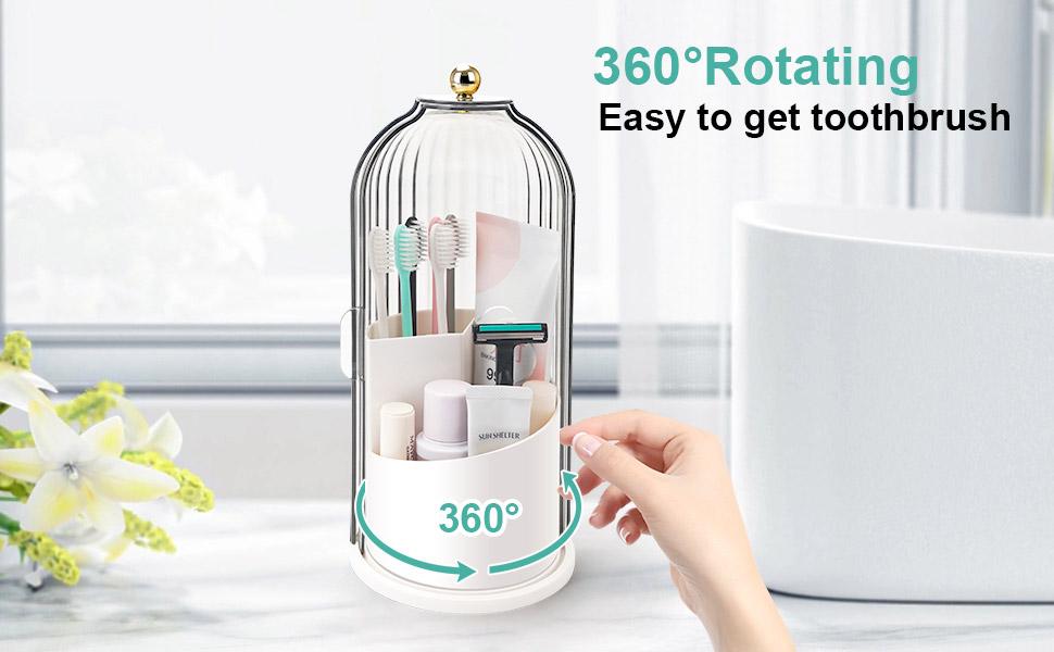 TikTok Viral Bathroom Organizer with Sliding Lid Christmas Gift Idea, Rotating Toothbrush Holder with Sliding Lid 3 Slots, Bathroom Counter Organizer for Makeup Brushes and Toothbrush, No-Drill Bathroom Storage, Water-Resistant Organizer, Home Must-Have TikTok Viral Bathroom Organizer with Sliding Lid Christmas Gift Idea, Rotating Toothbrush Holder with Sliding Lid 3 Slots, Bathroom Counter Organizer for Makeup Brushes and Toothbrush, No-Drill Bathroom Storage, Water-Resistant Organizer, Home Must-Have
