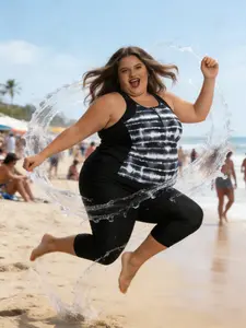 Angel Season Women’s Plus Size Tankini Top Only Zipper Front Tummy Control Swim Top Supportive Bathing Suit for Beach Pool