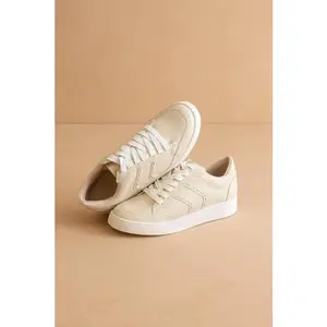 Womens Cream Leather-like Sneakers | Stylish White Casual Shoes for Everyday Wear