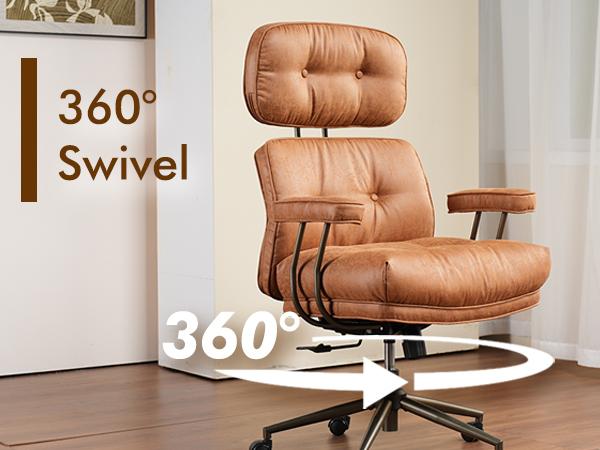 【Jumpstart Sale】Ovios Oversized Home Office Chair, Extra-Wide Seat, Built for Big & Tall Comfort, Mid-Century Modern Faux Leather Chairs with Thickened Cushions, Comfy High Back Swivel Rolling Executive Computer Armchair