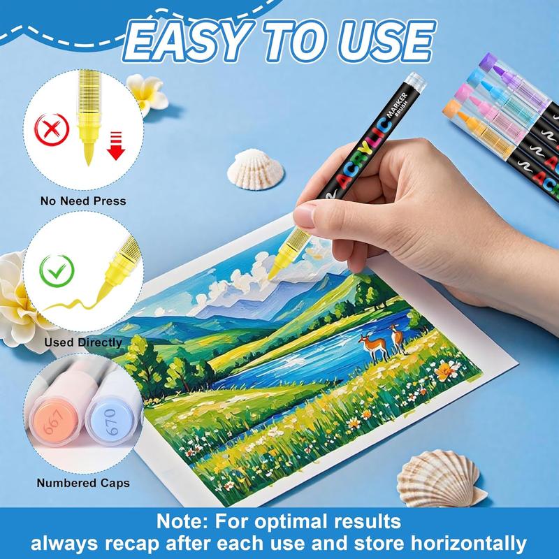 36Colors Brush Tip Acrylic Paint Pens, Art Automatic Ink Control Acrylic Paint Markers for Rock Painting, Ceramic, Wood, Canvas, Glass, Stone, Fabric, Card Making, DIY & Art Supplies modelpaintingmarkers,Pastel,Storage Box(Not edible)