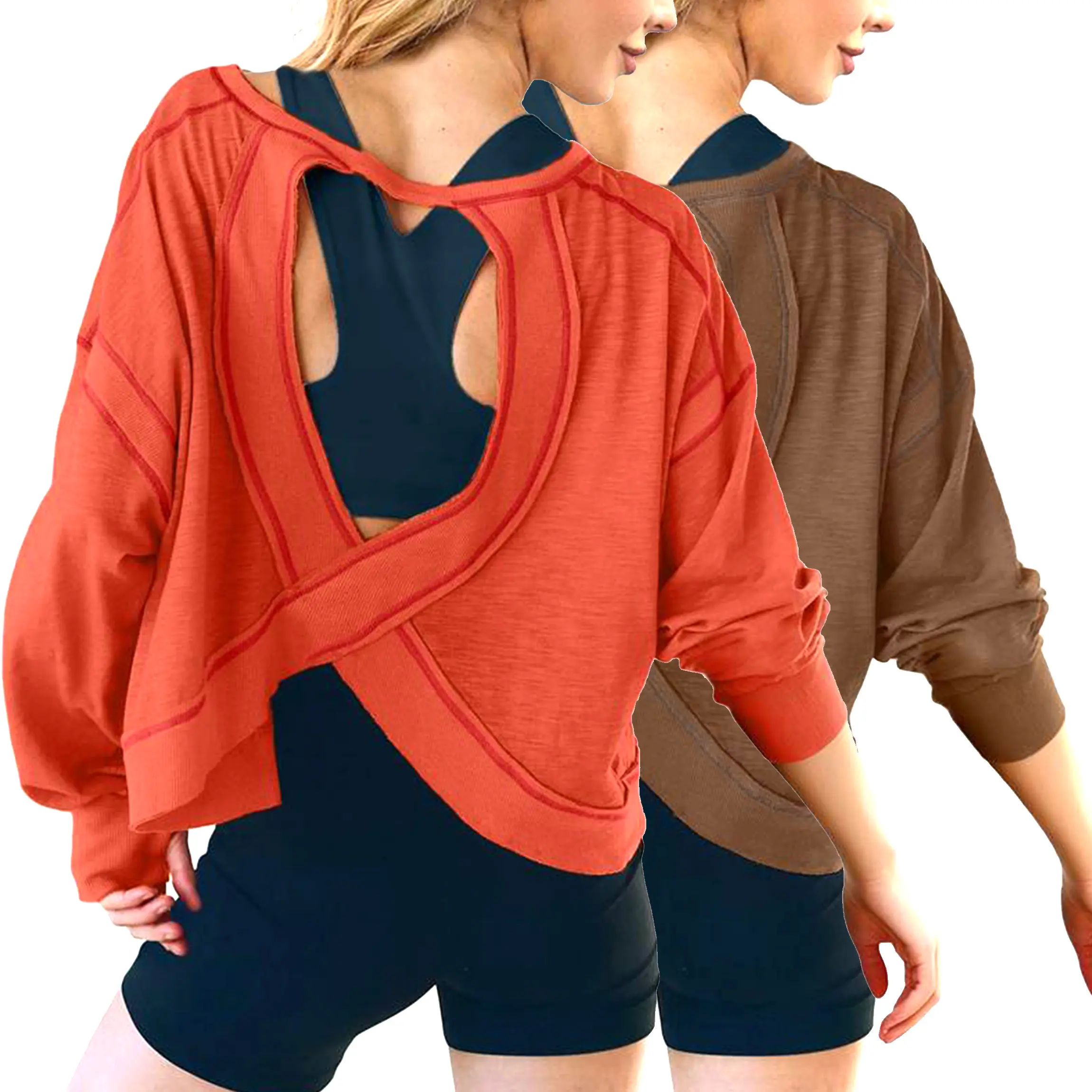 Buenoble Open Back Workout Top for Women Long Sleeve Cropped Athletic Shirt Casual Crop Yoga Tee Women's Sports T-Shirt Gym Outfits Athleisure Style