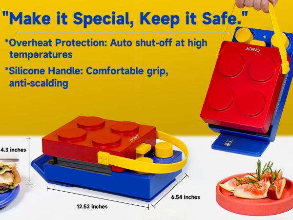 Candy 3-in-1 Breakfast Maker & Panini Press - Fun Red! Christmas Gift. Features removable plates for easy cleaning and fast heating. Perfect for snacks, quesadillas, dorms, and travel. Kids & Adults Love It!