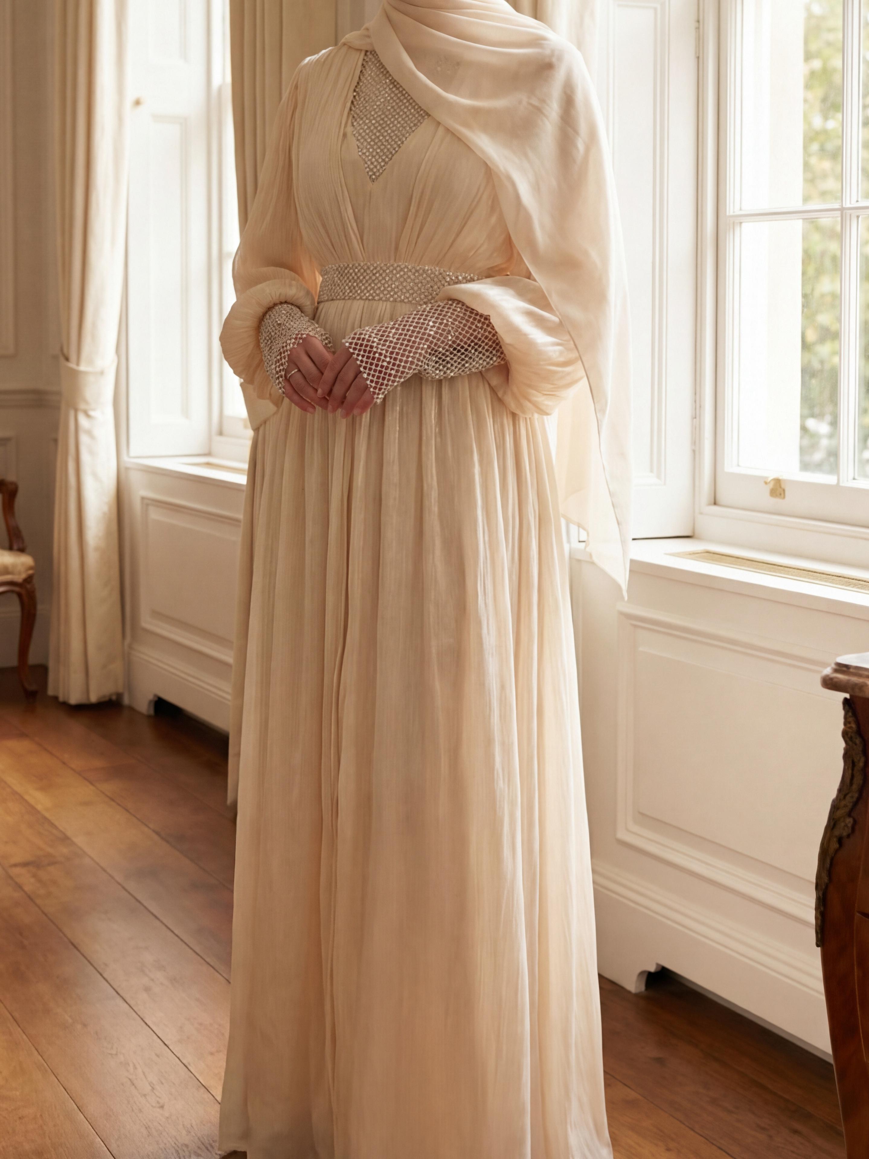 CL04 Shining Luxury Diamond Chiffon Robe Set for Weddings Dinners Dates Four-Piece Maxidresses Shararadress with Hijab Inner Dress Robe Coat and Belt