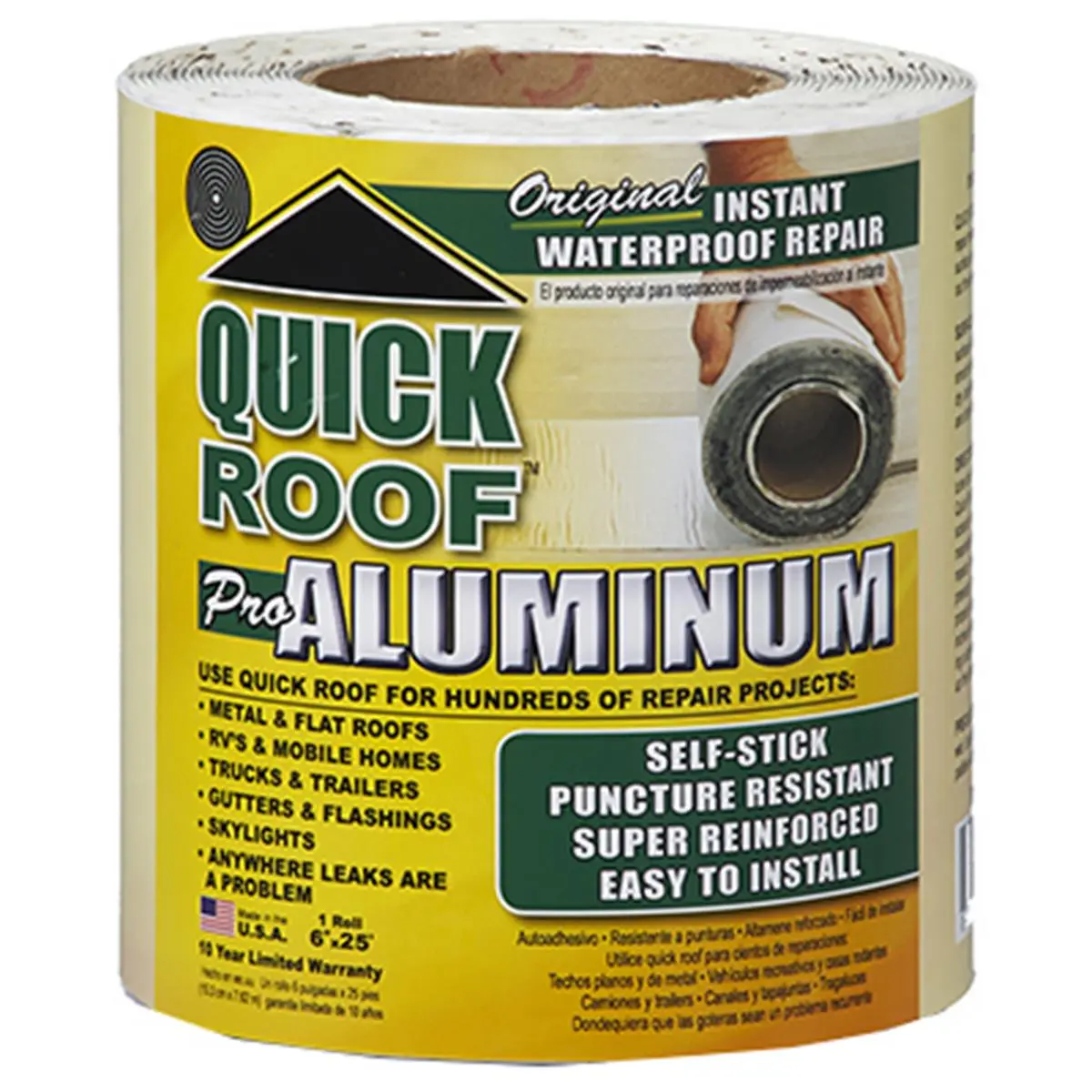 212 MAIN QR625 Super Reinforced Aluminum Surface Roof Repair Sealant - Self-Adhesive Waterproof Self-Stick Sealants, All Seasons Easy-to-Install Instant Puncture-Resistant Coating for RVs, Skylights - 6 in x 25 ft