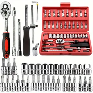 46Pcs 1/4" Ratchet Wrench Combination Package Socket Tool Set Auto Car Repairing