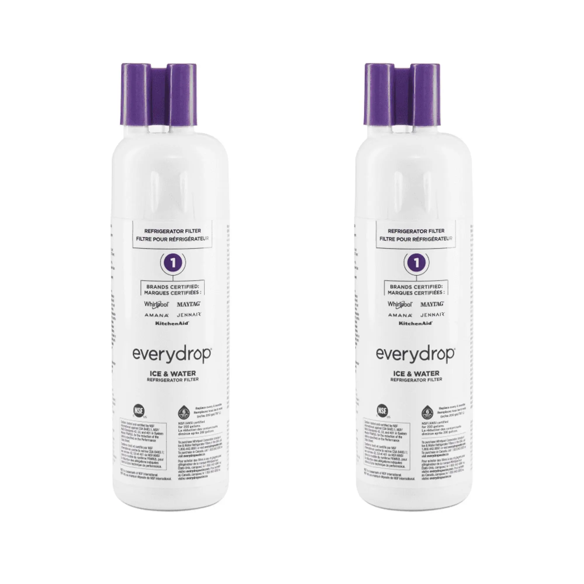 Refrigerator Ice & Water Replacement Filter 1 (EDR1RXD1) 2-Pack, Home Supplies Accessory, 200-gal Capacity, Direct Refrigerator Filtration, 24 Contaminant Removal, Chlorine Reduced, Gunk Trapping, Fresh Supply Ensured, Hassle-Free Swap-In Parts, Appliance