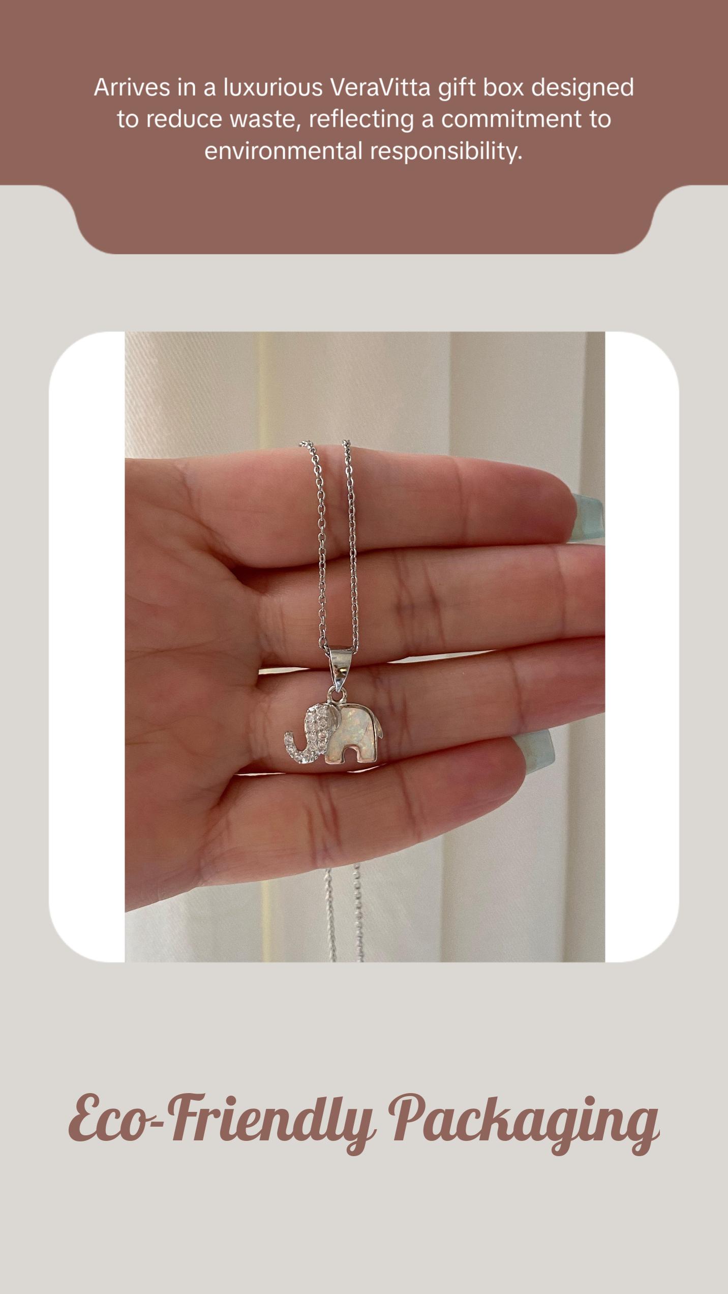 White Opal Sterling Silver Elephant Necklace